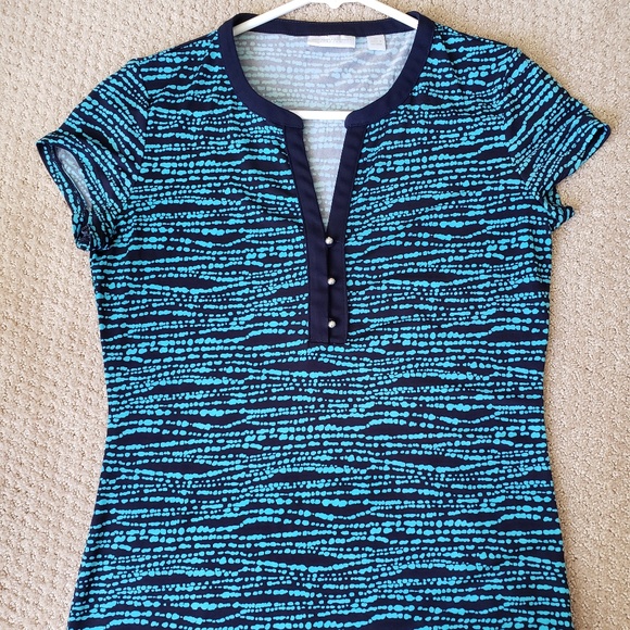 Navy & turquoise patterned short sleeve top - Picture 1 of 4